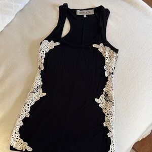 Remain Black Tank Top with Cream Lace Details
